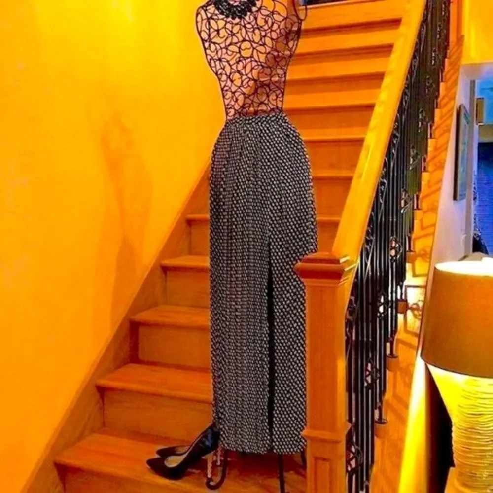 MICHAEL KORS YELLOW & BLACK POLKA DOT PLEATED MINI MAXI SKIRT W/FRONT SLIT NWT